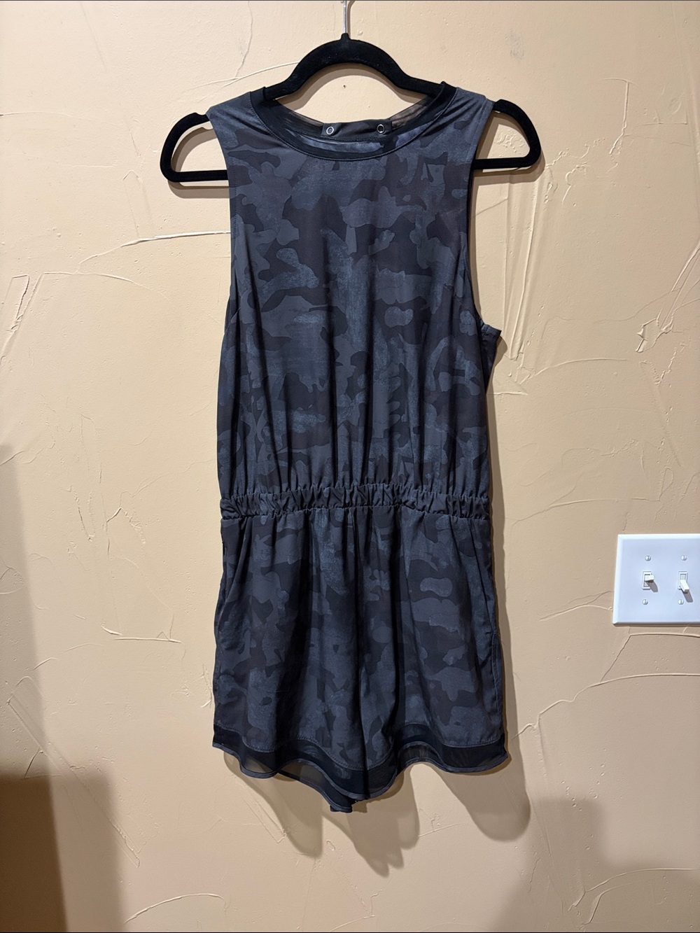 Black Camo Elastic-Waist Romper